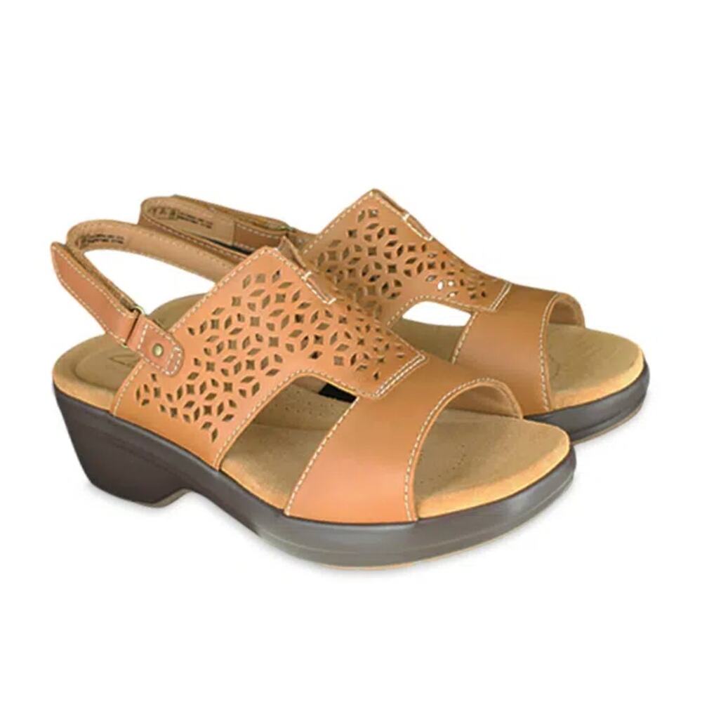 CLARKS Womens Tuleah Heeled Sandals Size 9 M EU 40 Tan Leather NWOB
